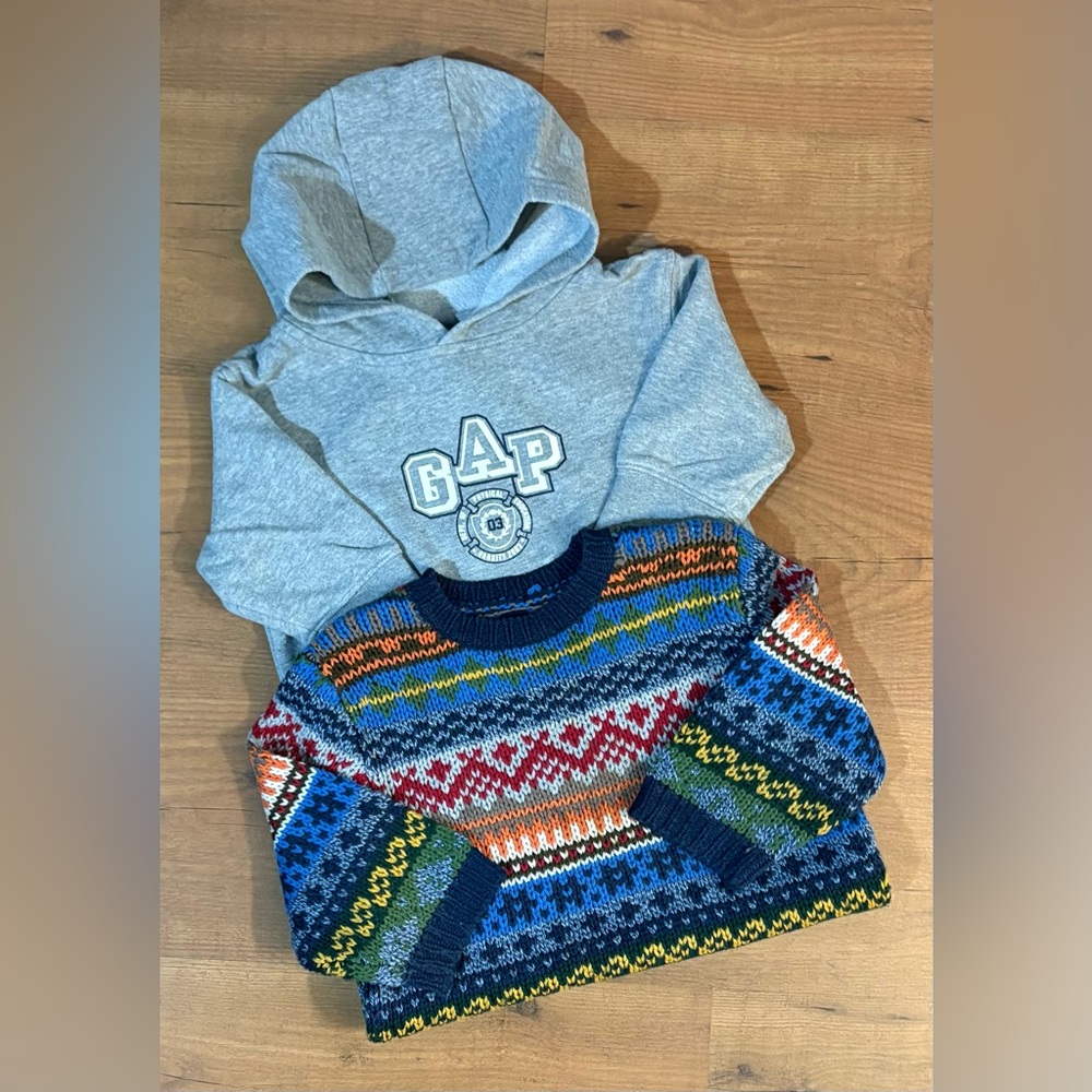 GAP Gray Hoodie and Colorful Knit Sweater for Kids 12-18M 
Bundle ( 2 pcs )